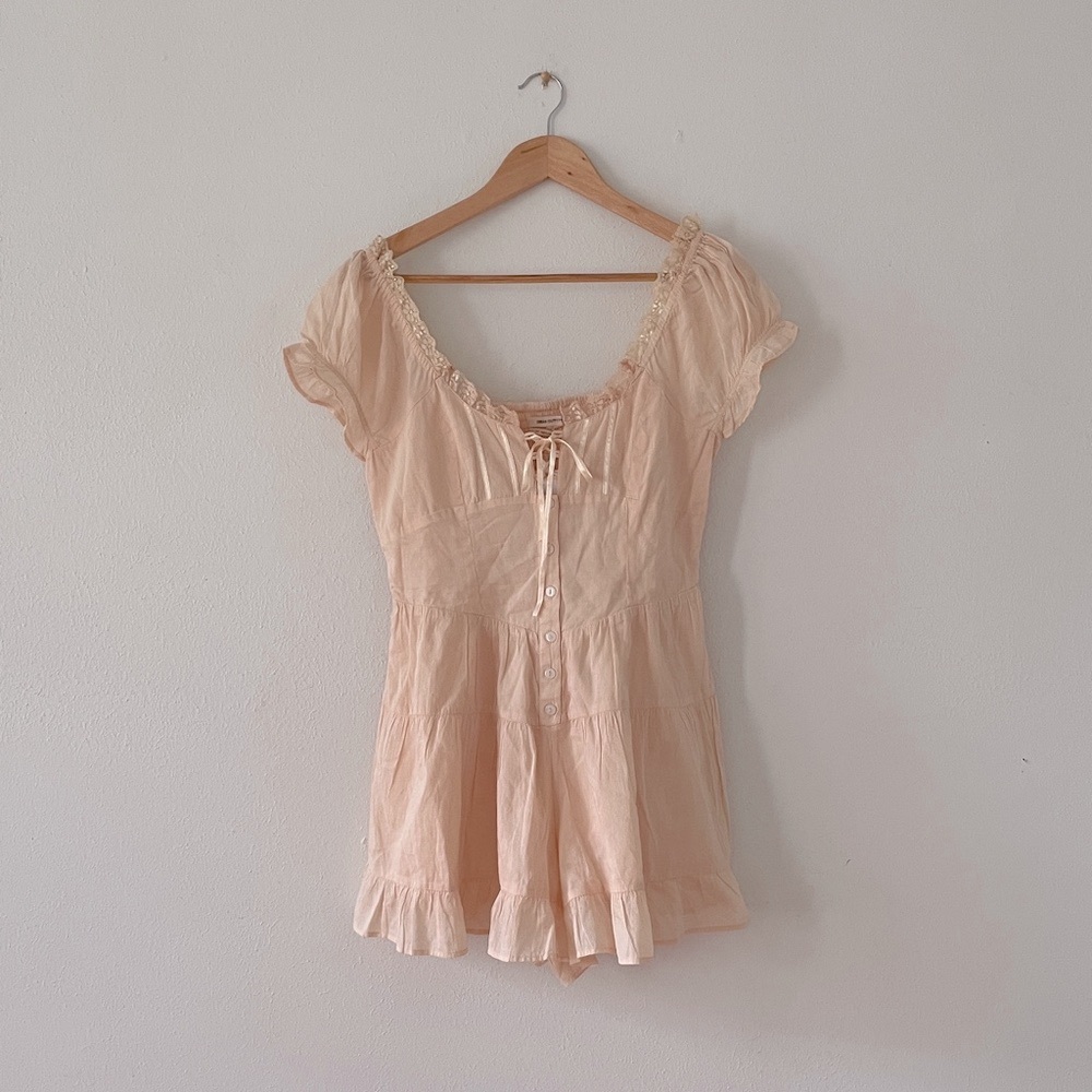 Urban Outfitters Romper Ruffle Scoop Tie Front Romantic